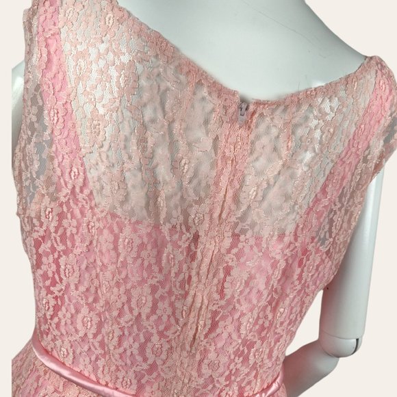 Vintage 1960s MCM Pink Lace Cocktail Dress Gown Long Sheath MOD Princess Core M - Picture 11 of 13